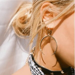 Crescent Moon Dangle Earrings Antique Silver